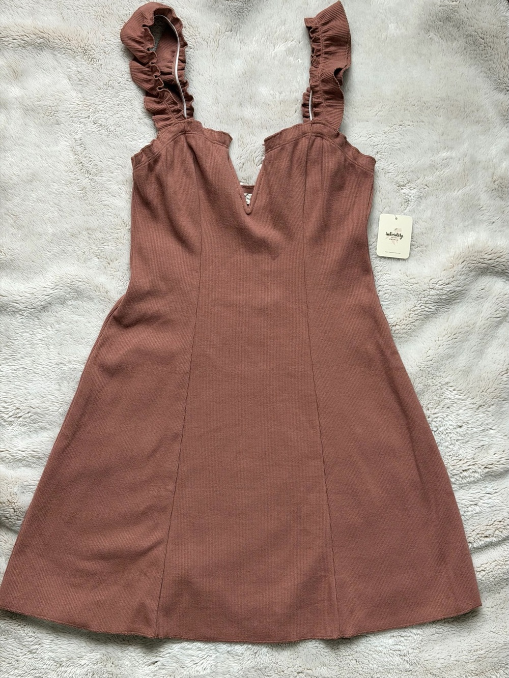 Intimately Free People XS Terracotta Ribbed Knit Ruffle Strap Stretch V-Neck